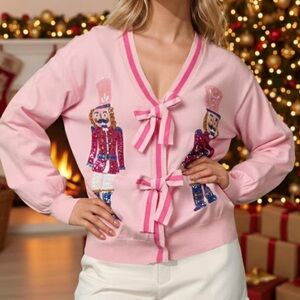 Fantastic Fawn Pink Sequin Nutcracker holiday Sweater medium